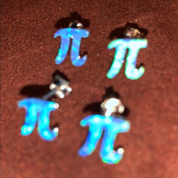 Blue Pi Symbol Earrings - Picture 2 of 11